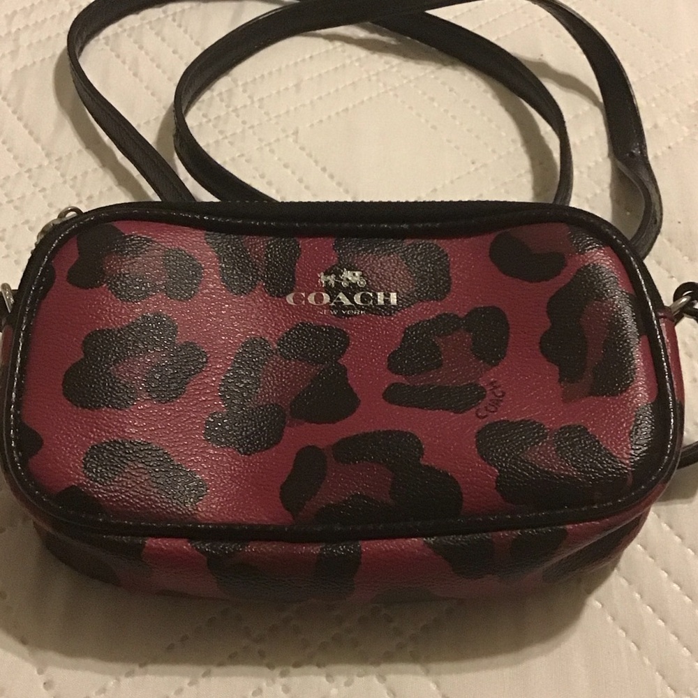Coach Red and Black Animal Print Crossbody Bag. Mini
